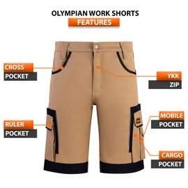WrightFits Men Cargo Shorts -Work Shorts Safety Combat Summer Shorts - Multi Pockets - Triple Stitched - Durable Workwear (34W) Khaki