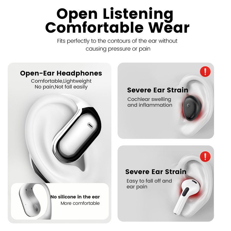 Wireless Open Ear Earbuds 70hrs Bluetooth 5.4 Ear buds Sport,