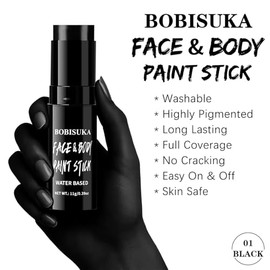 BOBISUKA Pintura facial negra, altamente pigmentada, cobertura completa, lavable, pintura facial y corporal para Halloween, esqueleto, payaso, zombi, 