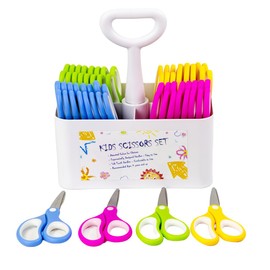 Galadim Kids Scissors Set with Classpack Art Caddy Organizer (36 Count Teacher Pack, Rounded-tip, 5.5-inch) - Assorted Colors Blunt-tip School Student Crafting Scissors Supplies GD-043