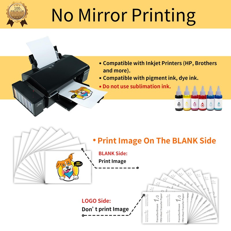 TransOurDream Mix Tru-Heat Transfer Paper Inkjet Dark 1.0 5 Sheets