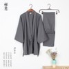 Men's Japanese Style Robes Loose Pure Cotton Kimono Pajamas Suit-Gray