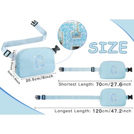 COSHAYSOO Initial Belt Bag Small Waist Fanny Pack Crossbody Purse with Stylish Glitter Letter Patch Adjustable Strap for Women Teen Girl Workouts Running Travel Gift Cute Preppy Pouch Blue (C)