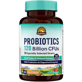 Vitalitown Probióticos 120 Mil Millones De Ufc  36 Cepas, Con Prebióticos Y Enzimas Digestivas Para Hombres Y Mujeres  Estante Estable  Apoyo...      