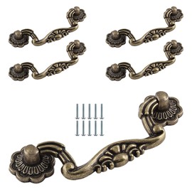 Jersvimc 5 Piece Drop Drawer Handles 3-3/4 Inch(96mm) Hole Centers - 4.7 Inch Total Length, Bail Cabinet Pulls Bronze Dresser Handles for Furniture Cupboard Wardrobe Kitchen Door
