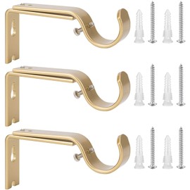 Ycolnaefllr Set of 3 Golden Adjustable Curtain Rod Brackets Rod Holders Curtain Rod Hanging Heavy Duty Brackets for 1 Inch Rod