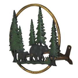 Zeckos Cast Iron Black Bears in Forest Decorative Wall Mounted Hanging Garden Hose Hanger - 11 Inches in Diameter - Wildlife Themed Outdoor Hose Holder Decor