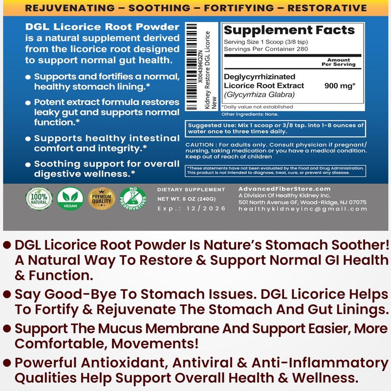DGL Licorice Extract Powder Digestive Restoration Leaky Gut Repair 2-Pack