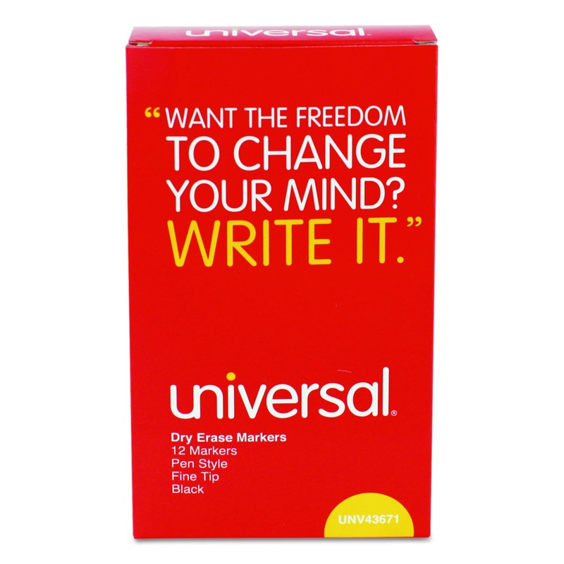 Universal 43671 Pen Style Dry Erase Marker, Fine/Bullet Tip, Black
