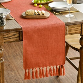 Artoid Mode Terracotta Orange Boho Rural Rustic Farmhouse Tassel Table Runner, 33x143 cm Spring Kitchen Dining Table Decoration Wedding Holiday Party Decor