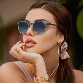 CARFIA Retro Round Sunglasses for Women Small Face Polarized UV400 Protection Designer Hand-crafted Acetate Frame CA2302