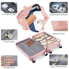 Merax Luggage with Cup Holder and USB Port with Cosmetic Carry On Bag and TSA, Baby Pink, 2-Piece Set