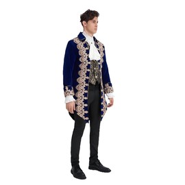 Mens Gothic Victorian Steampunk Pirate Frock Coat Jacket (Blue, Small)