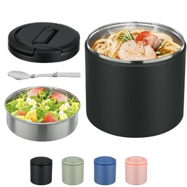 Soup Thermo for Hot Food Adults 40oz Lunch Containers Wide, Thermo Insulated Containers Leak Proof Vacuum Stainless Steel With Carry Handle and Spoon BPA Free (black)