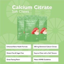 Celebrate Bariatric Supplements Celebrate Vitamins Bariatric 500mg Calcium Citrate Soft Chews with 500 IU Vitamin D3 C Essential for Gastric Bypass Patients & Bone Health - Sugar & Gluten Free, Strawberry Banana (270 Chews)