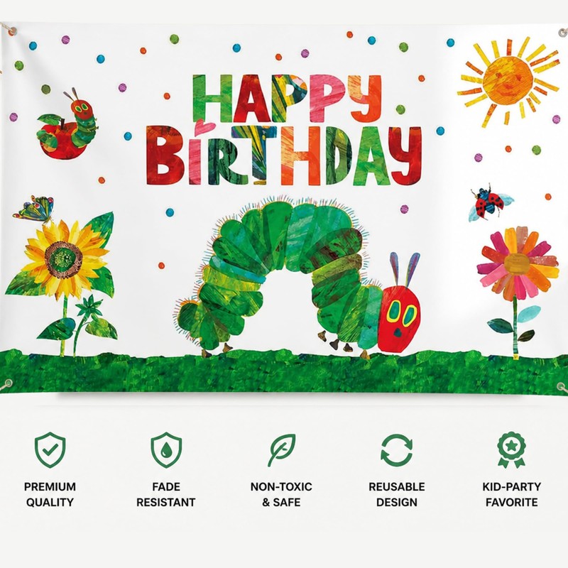 Caterpillar Birthday Decoration Backdrop, Cartoon Caterpillar Party Banner