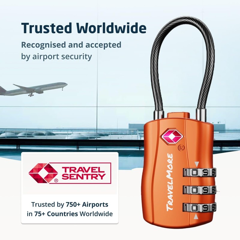 2-Pack TSA Approved Travel Combination Cable Luggage Locks for Suitcases