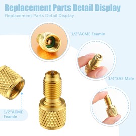 Yaocom 15 Pcs R134a Refrigerant Tank Adapters 1/4" to 1/2" R134a 1/2" to 1/4" Brass Adapter Connector R134a Adapter with Valve Core Washer Gasket Valve Core Remover for Ac Refrigerant System
