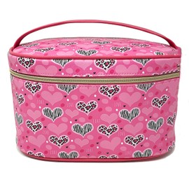 PREMIUS Cosmetic bag with Top Handle & Gold Metal Zipper, Cheetah Heart Print, 10x7x6 Inches