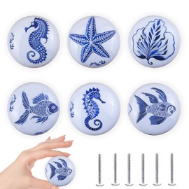Lasyman 6PCS1.49Inch Coastal Beach Cabinet Themed Nautical Kids Ceramic Drawer Knobs and Handles Pulls Nursery Dresser Knobs