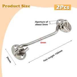 Zydiwo 2 Pack Barn Door Lock Stainless Steel Eye Latch Lock Hook with Screws for Barn Door Window Gate Cabin (6inch)