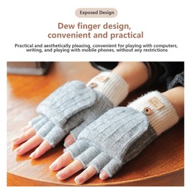 ZVCXOE Women's Gloves Open Finger Gloves Winter 2 Way Mittens Smartphone Compatible Half Finger Mittens With Cover Knitted Good for Commuting or School Cute Fluffy Cold Protection Black