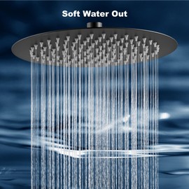 Midanya Round Rainfall Shower Head High Pressure Stainless Steel Waterfall Large Rain Shower Head Ultra Thin Design,Matte Black 16 Inch