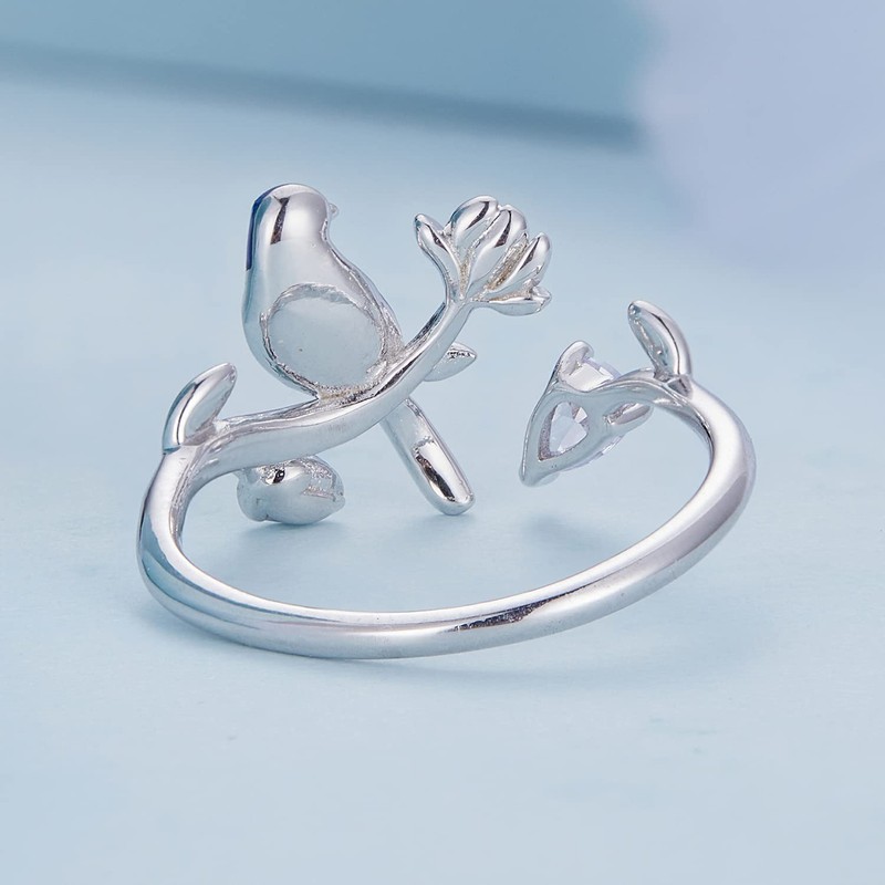 Sterling Silver Ring for Women Girls,Bird Adjustable Stackable Rings for