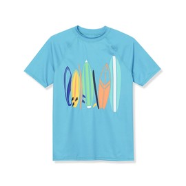 Lands' End Boys Chlorine Resistant Short Sleeve Crew Neck UPF50 Rash Guard Malibu Blue Surf Kids Husky X-Large