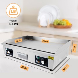 29 Inch Commercial Electric Griddle, 3000W 110V, Flat Top Grill Countertop Griddle, Non-Stick Stainless Steel Teppanyaki Grill, for Restaurant Kitchen Party