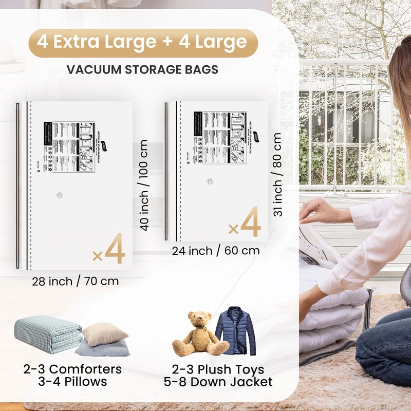 TAILI Vacuum Storage Bags With Long Side Zip 8 Pack