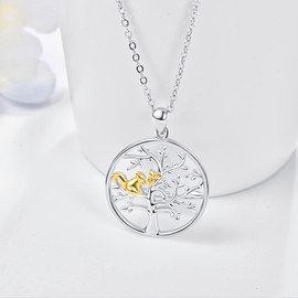 KINGWHYTE Tree of Life Necklace for Women 926 Sterling Silver Squirrel / Ladybird Pendant Necklace Jewellery Gifts for Wife Mum and Girlfriend, Sterling Silver