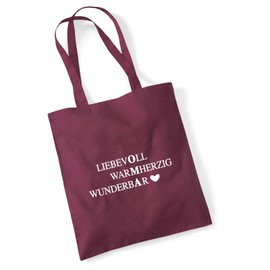 Huuraa Jute Bag Loving Warm Heart Wonderful Grandma Bag Cotton 10 Litres Size for the Best Grandmothers in the World Gift Idea for Friends and Family, burgundy
