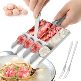 Meatball Maker, Stainless Steel 4-in-1 Meatball Maker Tool with Forks and Spatula, Meatball Scoop Ball Maker Home Cooking Tools for Quickly Making Meatballs or Round Pastries of Uniform Size