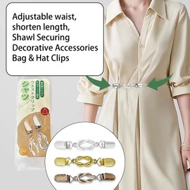 3 Pcs Elegant Sweater Clips Cinch Clip, Vintage Dress Clips Back Cinch, Waist Cincher Shirt Clip for Women Clothing Shawl, Cardigan Dress Tightener Clip (Gold, Silver, Bronze)