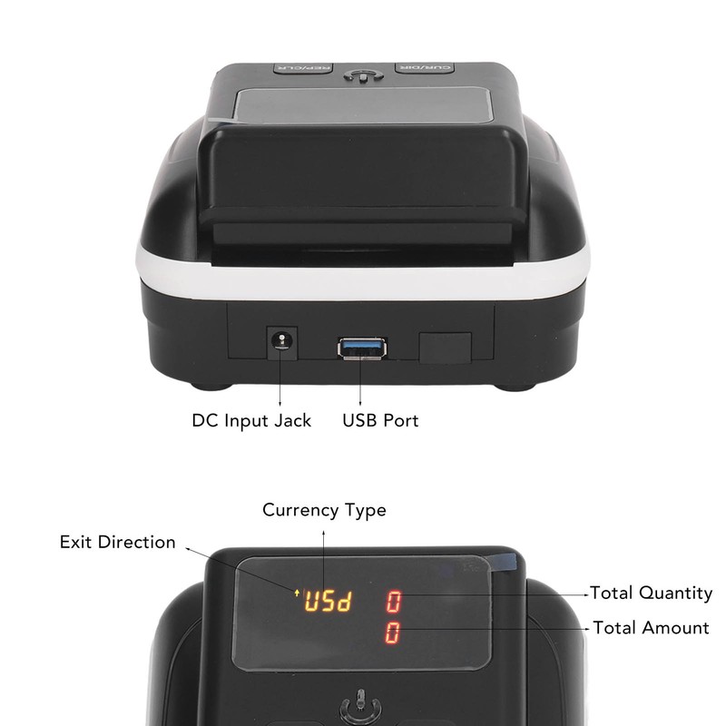 Automatic Banknote Detector Portable USD EUR Count Machine Counterfeit Bill