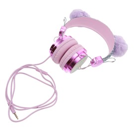 LABRIMP Boy Girl Over Ear Headphone Microphone Furry Cat Ear Design Comfortable Wired Headset for Girls for School Bus Travel and Everyday Use