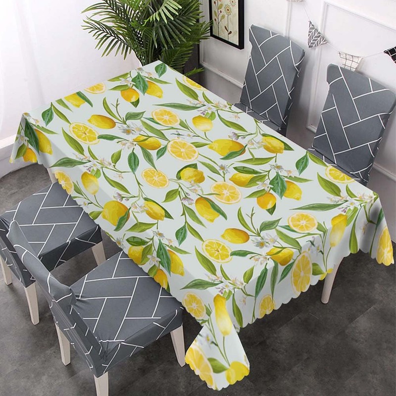 Walmsco Tablecloth Green Leaves Yellow Lemon Decor For Dining Room