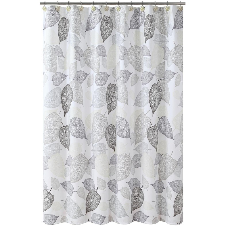GASIYU Grey Hollow Leaf Shower Curtain, Minimalist White Botanical Foliage