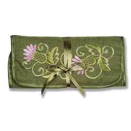 Justina Claire Jewellery Roll in a Green Balmoral Thistle Design
