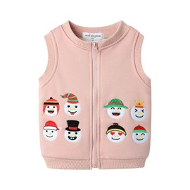 Mud Kingdom Toddler Boys Christmas Fleece Vest Lightweight Zipper Closure Sleeveless Soft Padded Winter Outerwear Snowman Pink 3T