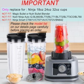 Replacement Blender Cup 32oz with Sip & Seal Lid For Nutri Ninja BL450 BL456 BL480 BL482 BL640 BL642 BL682 BN401 BN751 BN801 Foodi SS101 SS151 SS351 SS401 SS400 Ninja Auto IQ Blade, 2-Pack (32OZ)