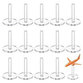 AHANDMAKER 25 Pcs Acrylic Airplane Model Holders Transparent Stand Display Basements for Dolls Mini Display Holder Circular Flight Base with Peg (30mm)