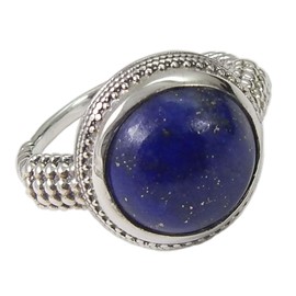 Myhealingworld - Anillo de plata de ley 925 maciza hecho a mano con piedras preciosas naturales de lapislázuli, punteado y cuerda, anillo de cóctel clásico con lapislázuli, regalo de cumpleaños, regalo del día de la madre, Plata de ley Gema, Lapislázuli