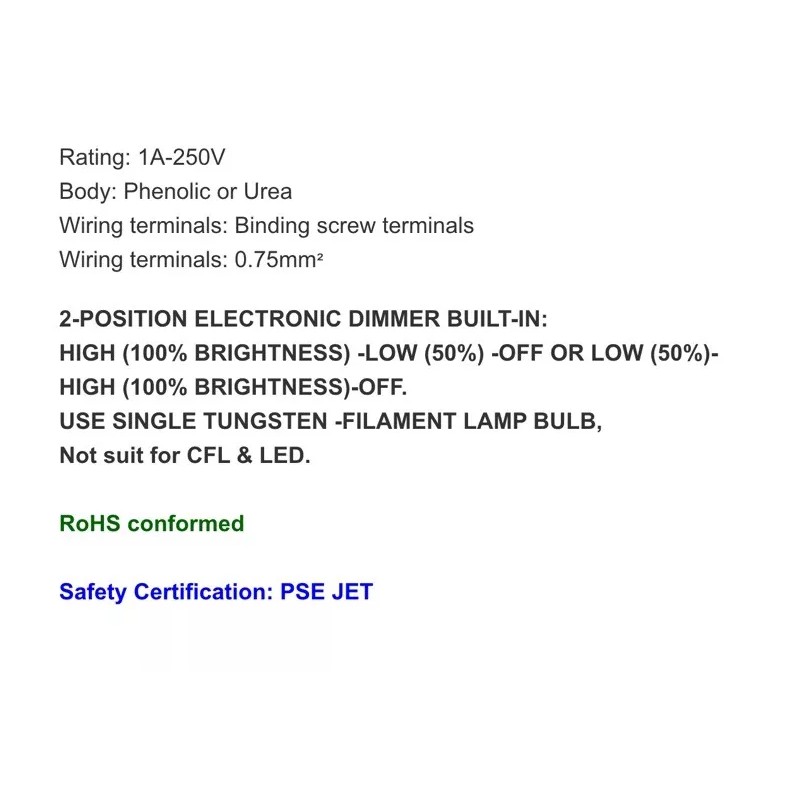 Sun-Lite ADL Hi/Lo/Off 2-Position Dimmer Switch Socket E26 Incandescent Twist