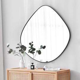 Irregular Wall Mirror Matel Matte Black Framed Wall Mirror for Living Room Bedroom Bathroom Entryway Wall Decor 24" L x 24" W ELE-004B