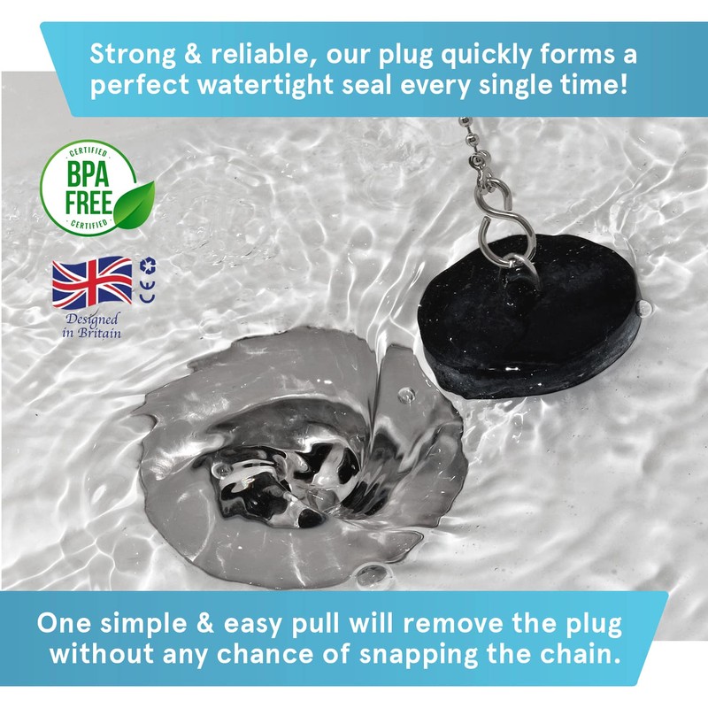 Smith’s® (44.5mm-45mm) Black Plug & Chain - Bathtub, Bathroom, &