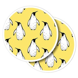Vinyl Round Stickers (Set of 2) 10cm - Yellow Penguin Animal Pattern for Laptops, Tablets, Luggage, Scrap Booking, Fridges #170952