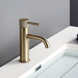DAHSLNWKN Bathroom Sink Faucet Brass Single Handle Basin Mixer Tap Knurled Design Single Hole Vessel Sink Faucet Hot and Cold Water Aerator Bathroom Faucet with Water Inlet Hose,Gun Gray HEA