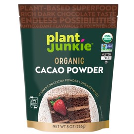 Plant Junkie Organic Cacao Powder, 8 oz - Unsweetened, Rich Dark Chocolate Taste, Certified Non GMO, Gluten Free, Kosher